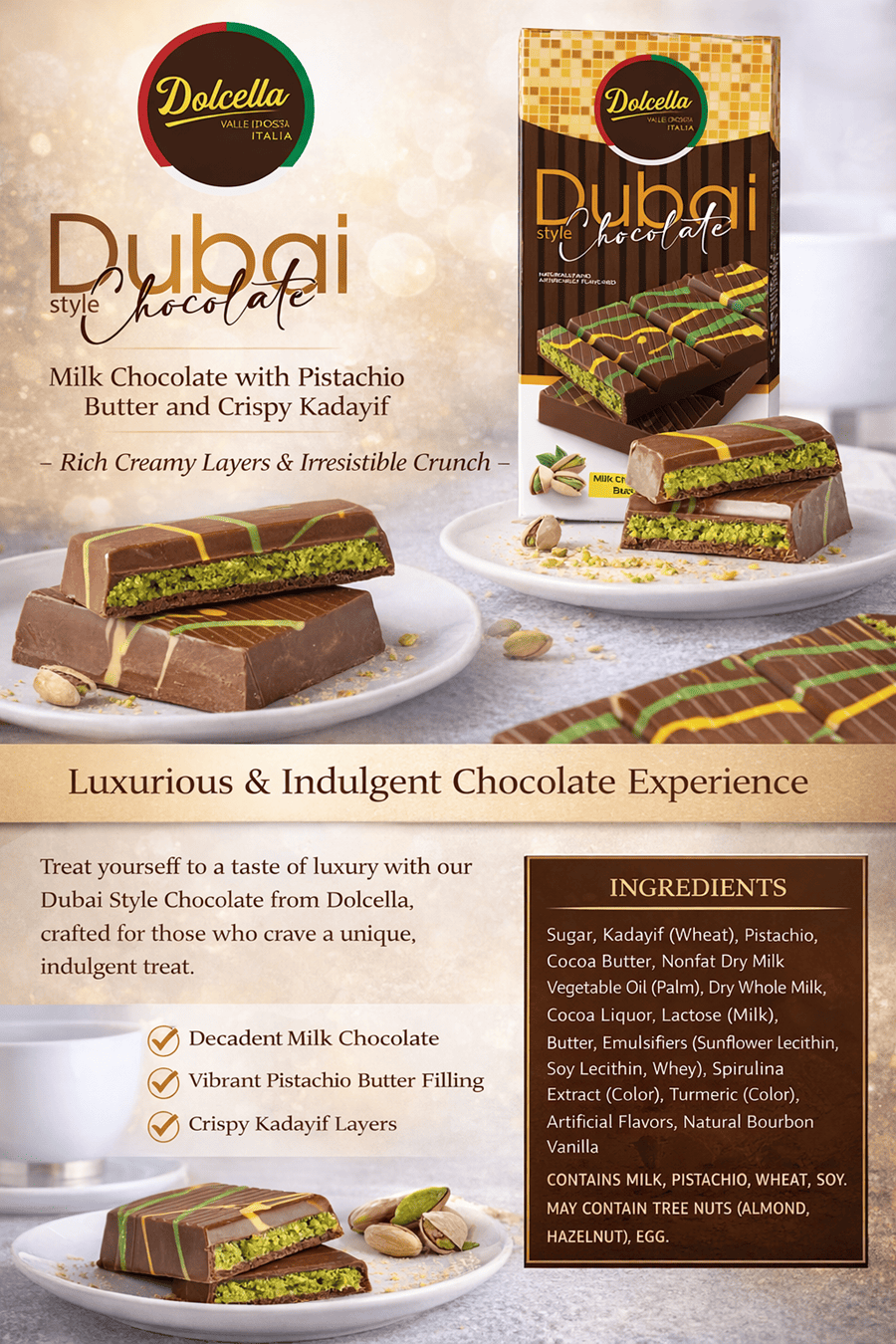 Dolcella packaged Dubai style chocolate product poster
